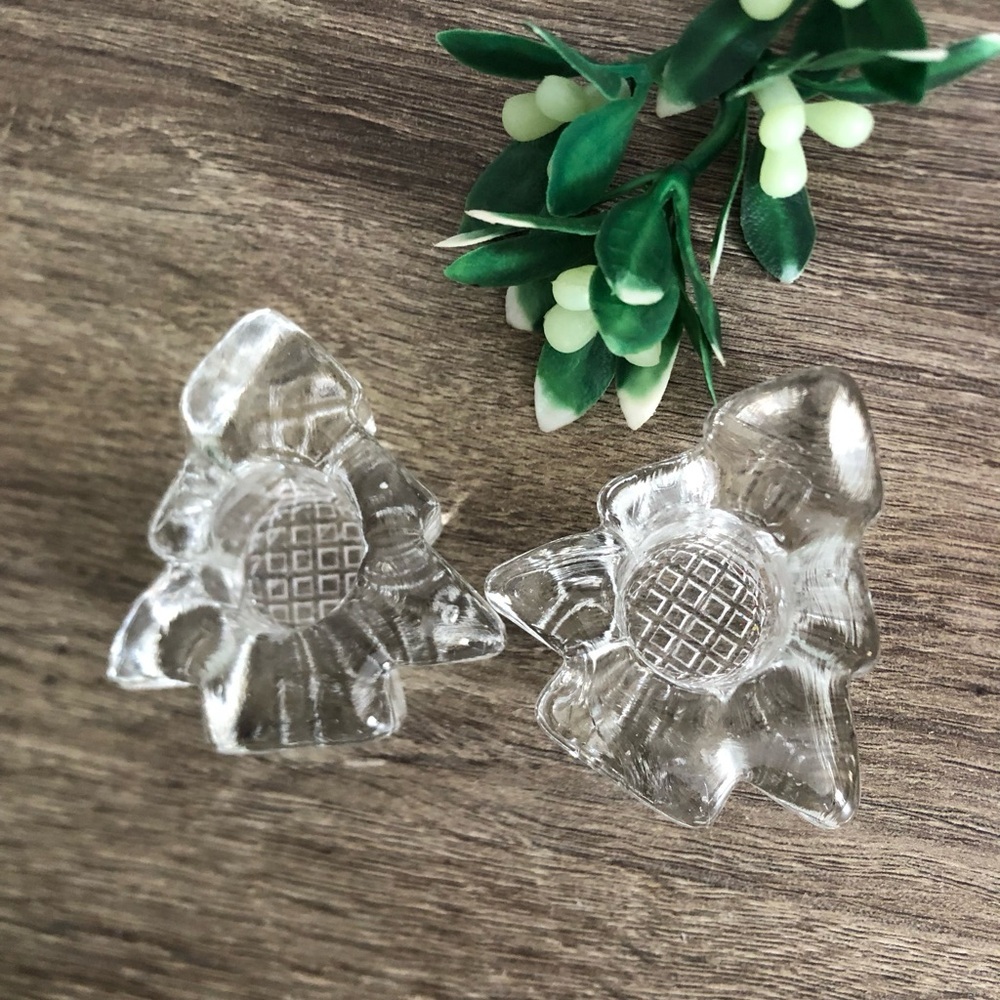 Vtg Clear Glass Christmas Tree Candle Holders